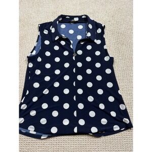 Tommy Hilfiger‎ Tank Top Womens L Navy White Polka Dots Quarter Zip Sleeveless